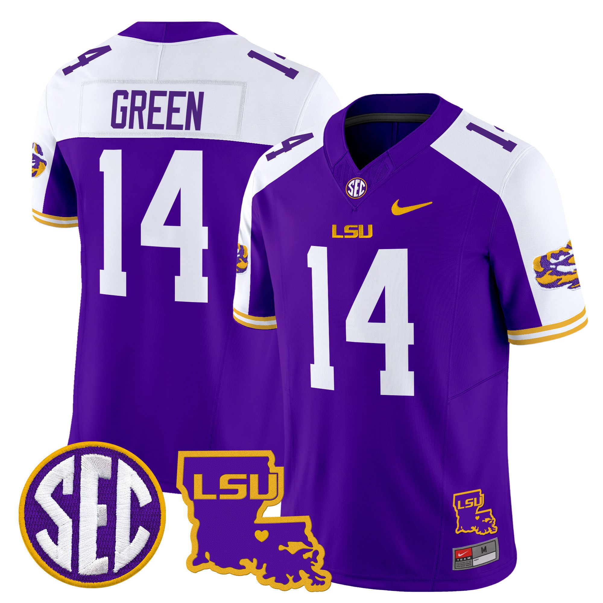 Men LSU Tigers #14 Green Purple 2024 Nike Louisiana Patch Vapor Limited NCAA Jersey->indianapolis colts->NFL Jersey